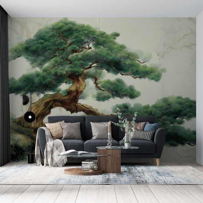 Fototapet pin | Velika umetniška ilustracija bora z odtenki zelene