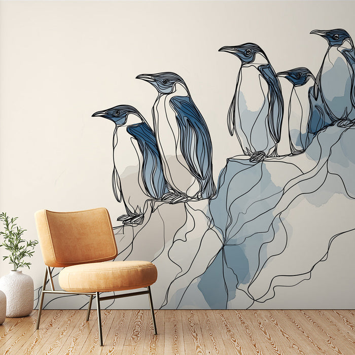 Fototapet pingvini | Elegatne vodne barvne silhuete pingvinov