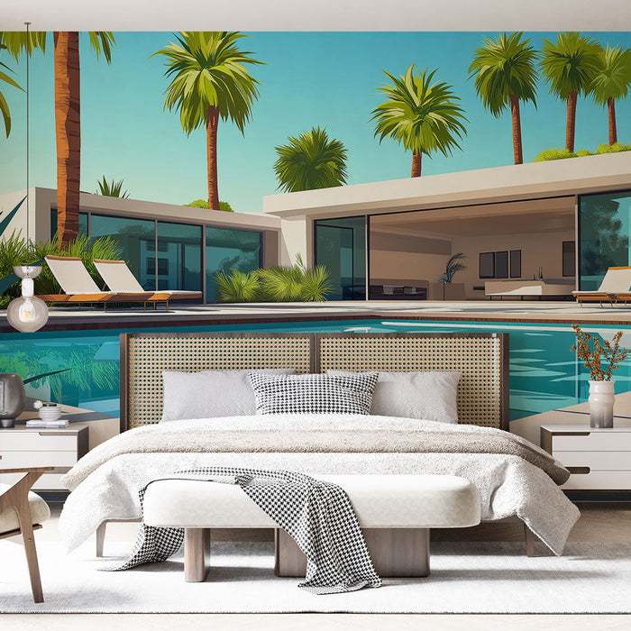 Carta da parati piscina moderna | Un'oasi tropicale con una casa contemporanea
