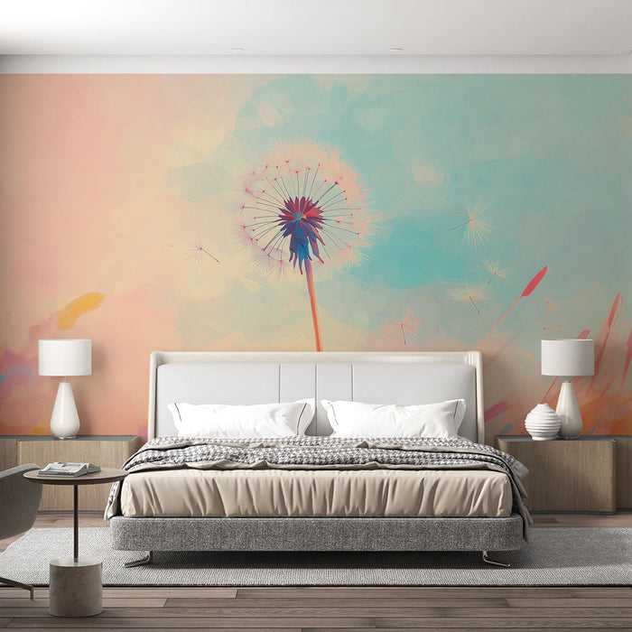 Papel de parede dandelion | Dandelions em cores pastel em um fundo suave