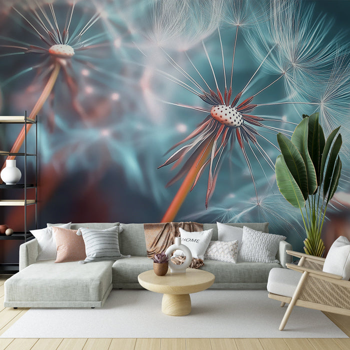 Mural Wallpaper løvetann | Delikat design av løvetannfrø på en uskarp bakgrunn