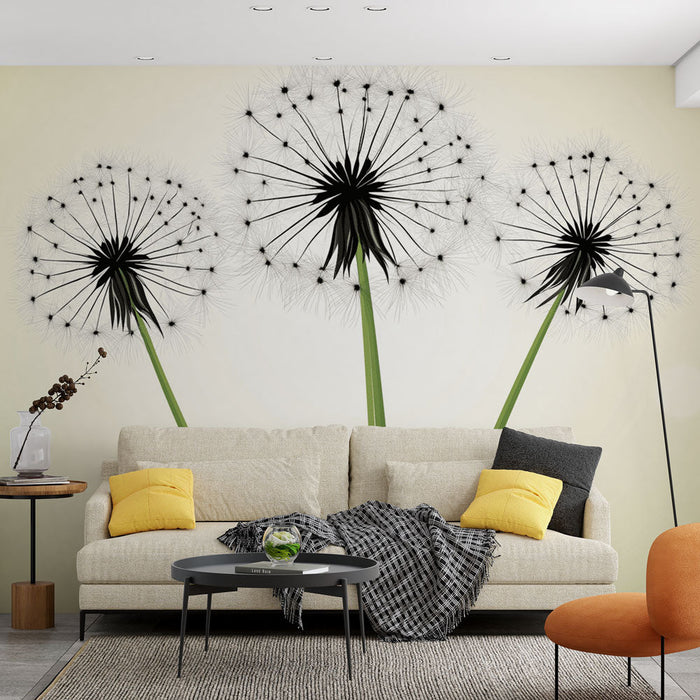 Foto Behang dandelion | Elegant design van paardebloem bloemen in silhouet