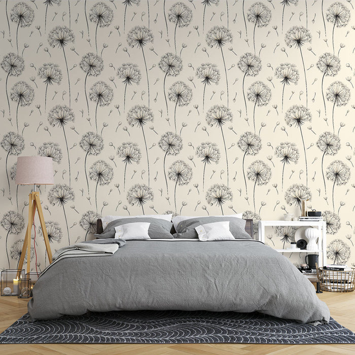 Papel de parede dente-de-leão | Padrão delicado de dente-de-leão em um fundo bege