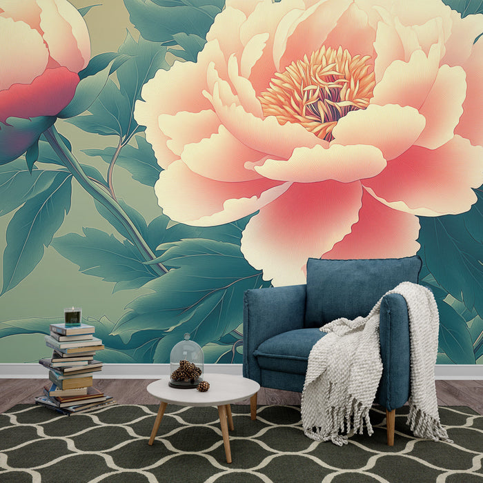 Carta da parati peonia | Eleganza floreale delicata