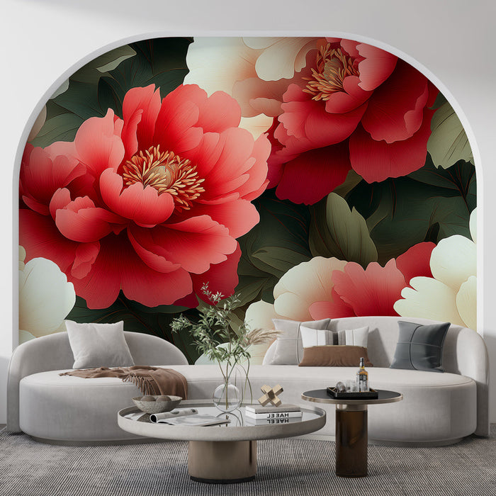 Mural Wallpaper peonies | Colorful and Elegant Floral Pattern