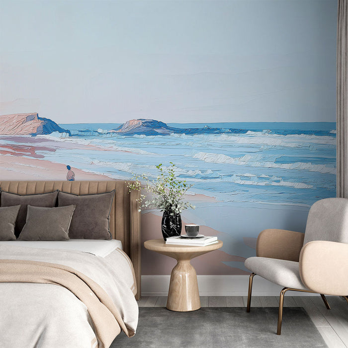 Papel pintado relajante playa | Paisaje sereno de playa con océano y cielo suave