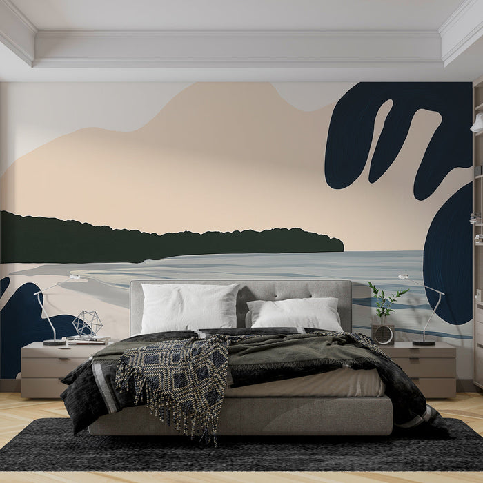 Carta da parati spiaggia rilassante | Onde gentili e vegetazione tropicale