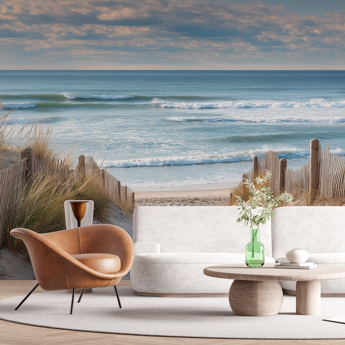 Fotótapéta strand | Homokút vezet az óceánhoz dűnékkel és növényzettel