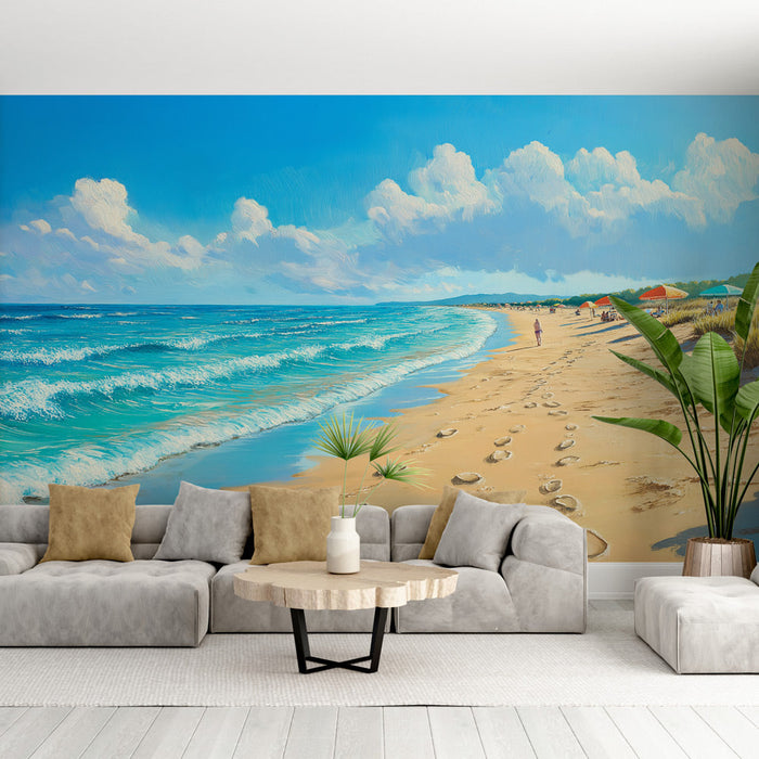 Fototapet sončna plaža | Pomirjujoč učinek zlate plaže z barvitimi senčniki