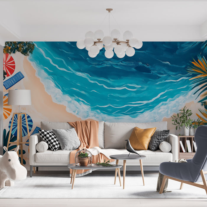 Carta da parati spiaggia soleggiata | Fuga tropicale con ombrelloni colorati e mare azzurro