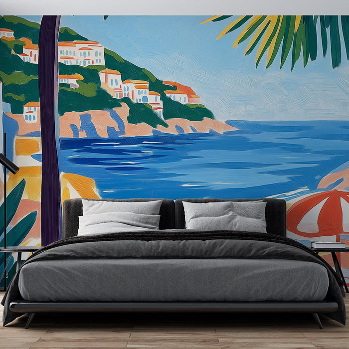 Fototapet solrig strand | Farverigt og beroligende kystlandskab