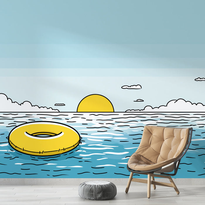 Fototapet καλοκαιρινή παραλία | Κίτρινη βουίδα που αιωρείται σε έναν σμαραγδένιο ωκεανό κάτω από έναν ηλιόλουστο ουρανό