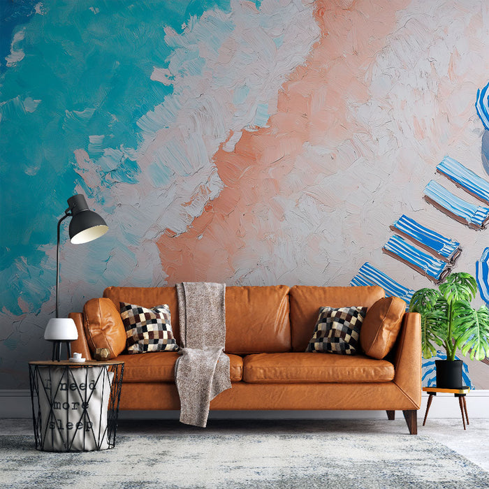 Tapet de plajă de vară | Şezlonguri şi umbrele de soare lângă apa turcoaz