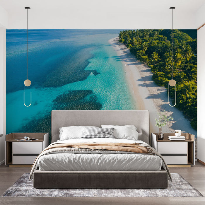 Exotikus strand tapéta | Napos part pálmafákkal szegélyezve