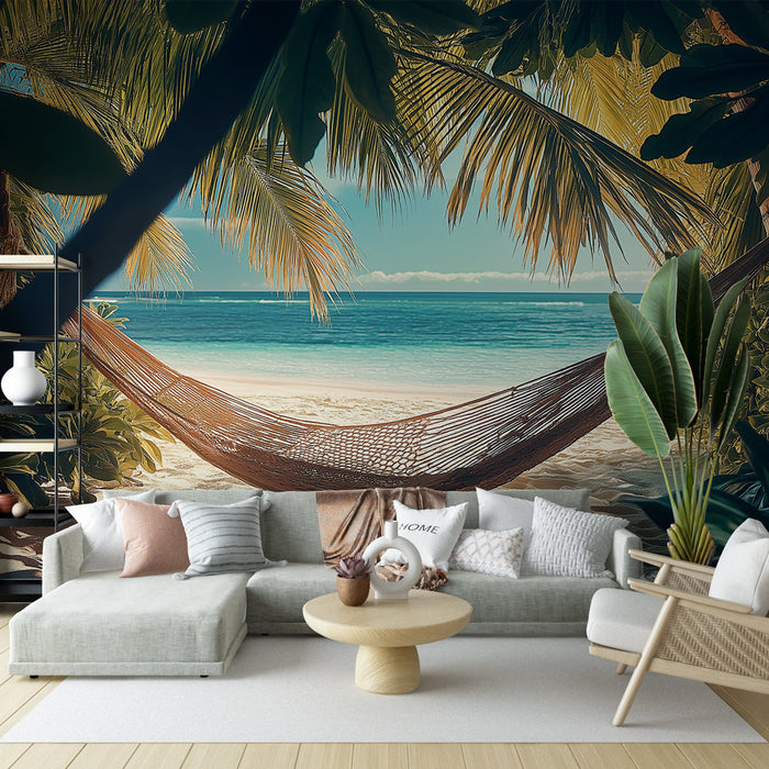 Seinafresko rand | Rippuv võrkkiik palmipuude all mere ääres