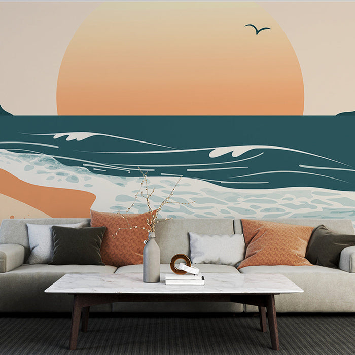 Foto Behang strand | Abstracte illustratie van een zonsondergang over de zee