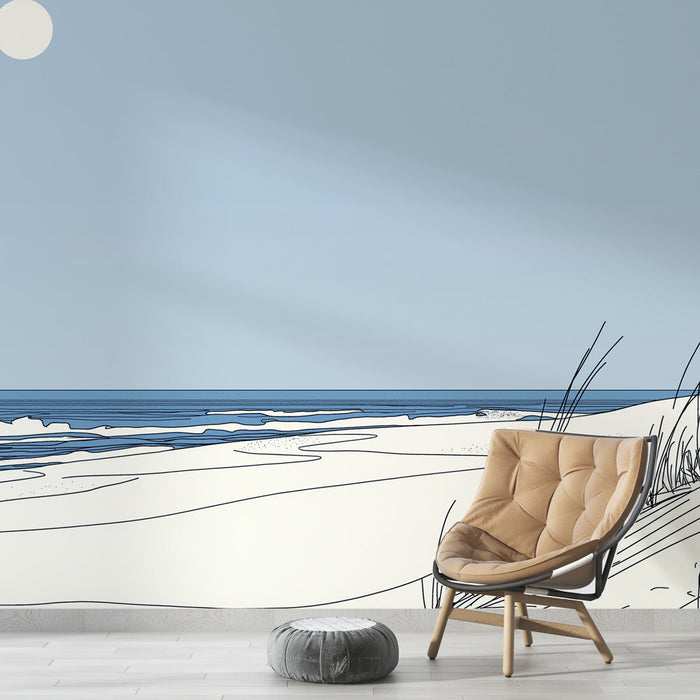 Mural Wallpaper beach | Minimal illustrasjon av en solfylt strand