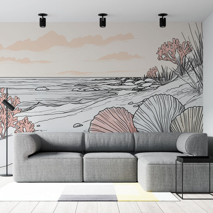 Tapete plage | Εύθραυστες εικόνες από κοχύλια και κοράλλια σε ένα ήρεμο υπόβρυχιο φόντο.