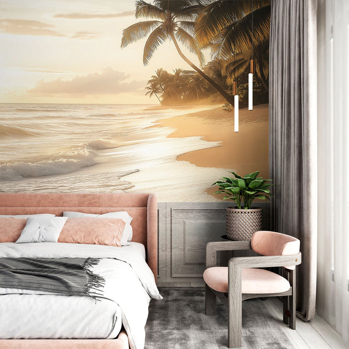 Mural Wallpaper beach | Golden light on the sea