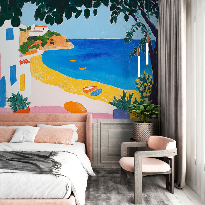 Tapeta Śródziemnomorska Plaża | Kolorowy i Słoneczny Widok
