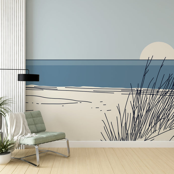 Muraaltapeet minimalistlik rand | Liiv ja meri illustratsioonid