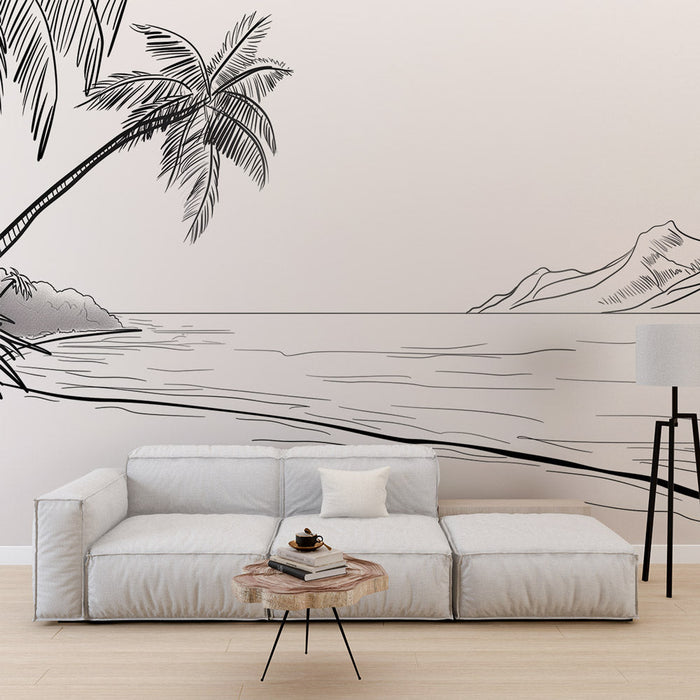 Monochrome Beach Mural Wallpaper | Black and White