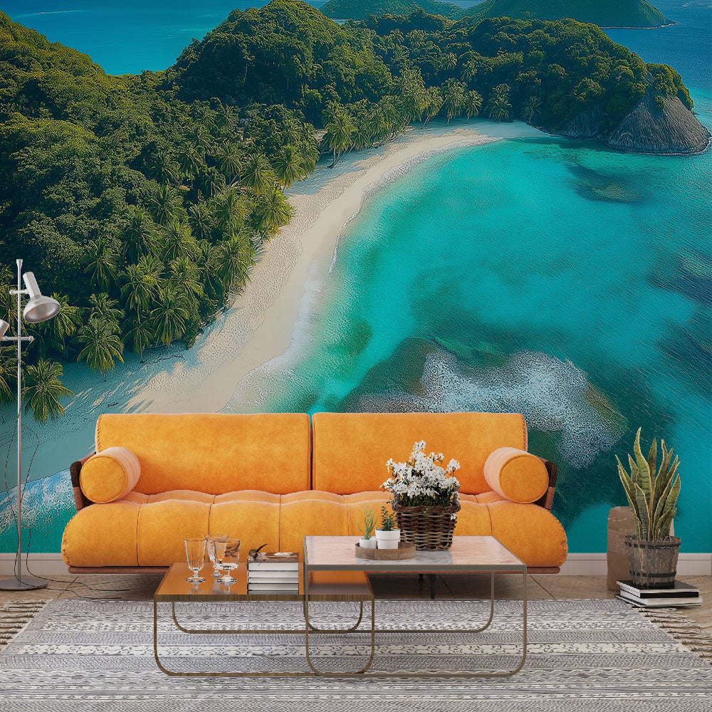 Papel de parede paraíso na praia | Costa tropical com águas turquesa e —  WonderMural, image size:1000x1000
