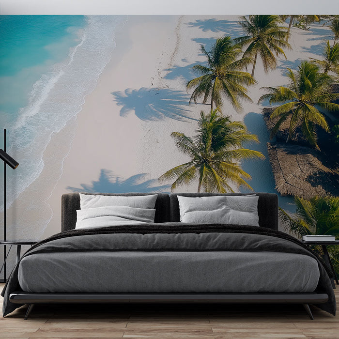 Papel de parede paraíso praia | Lagos turquesa e palmeiras na sombra