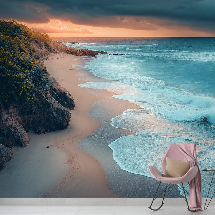 Papel de parede de praia | Costa calma ao pôr do sol