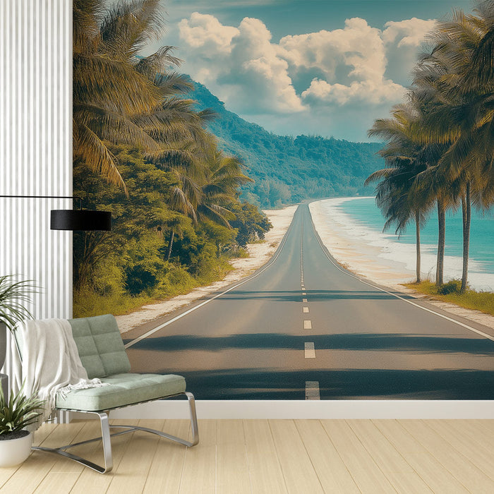 Mural Wallpaper plaža | Obalna cesta između palmi i tirkizno plavog mora