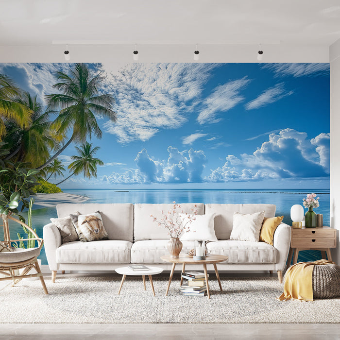 Papel pintado playa tropical | Cielo azul y palmeras