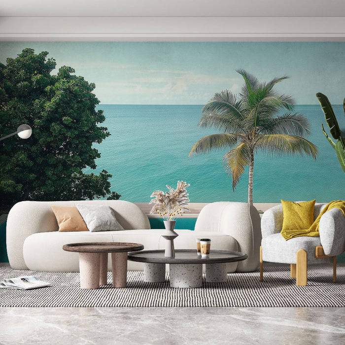 Tapete τροπική παραλία | Μαγευτικές φοίνικες που κοιτάζουν το τυρκουάζ ωκεανό