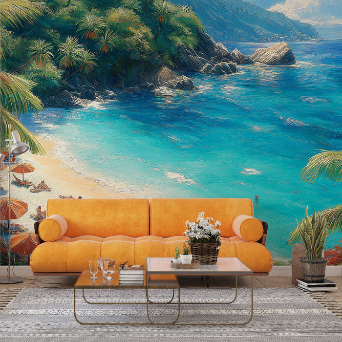 Fototapet tropska plaža | Idilična scena s finim pijeskom i luksuznim palmama