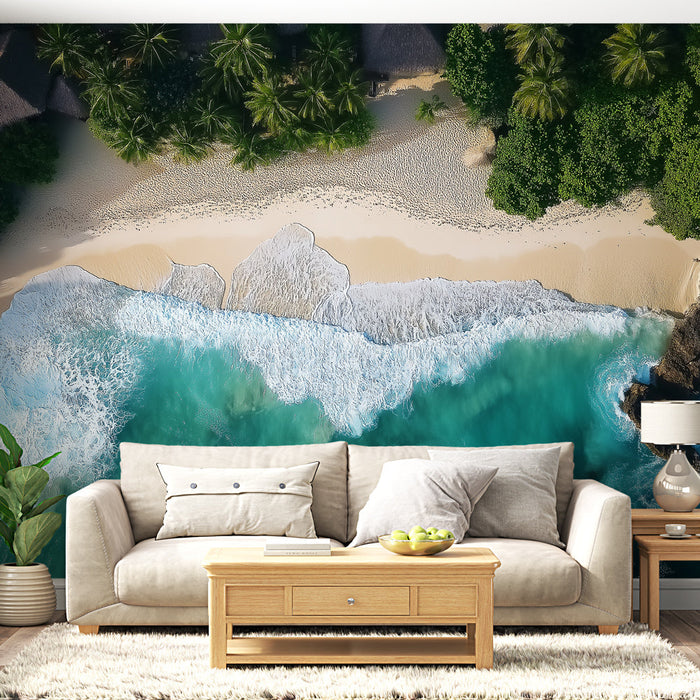 Nástěnná tapeta pláž | Letecké pohledy na tropickou pláž s tyrkysovým mořem