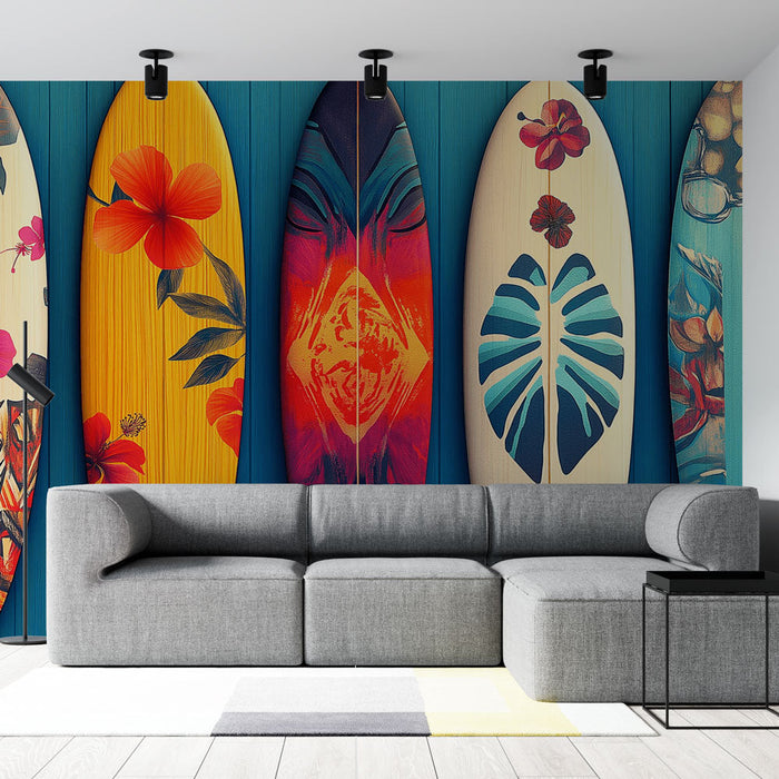 Tapeta deska surfingowa | Kolorowe wzory kwiatowe i tropikalne projekty