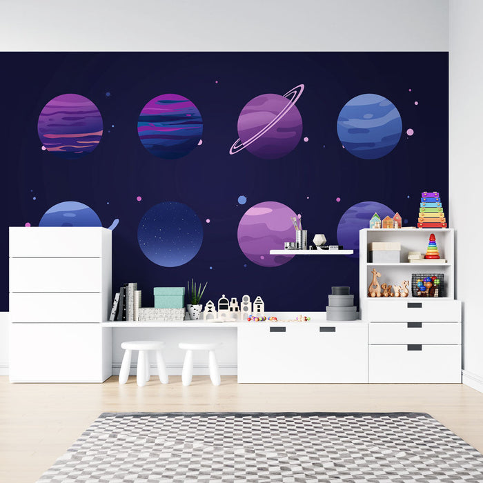 Foto Behang planeten | Kosmisch universum met kleurrijke planeten in tinten paars en blauw