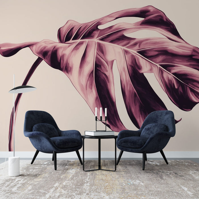 Fototapet planteblad | Elegant monstera blad i lyserøde nuancer
