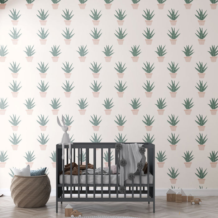 Mural Wallpaper indoor plants | Cactus pattern in pots on a soft background