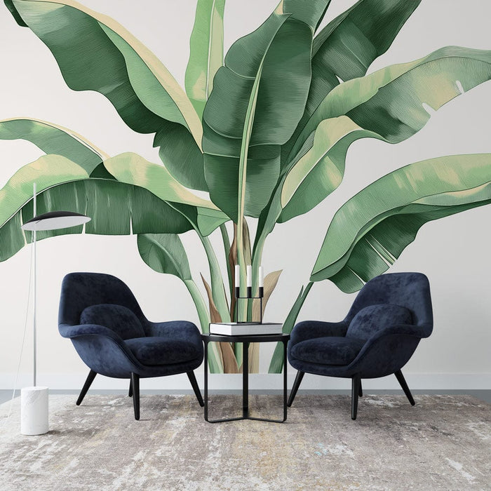 Fototapeet troopilised taimed | Stiliseeritud banaanilehed heledal taustal