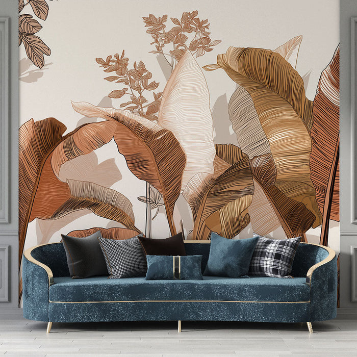 Tapete тропически растения | Стилизирани листа в земни тонове