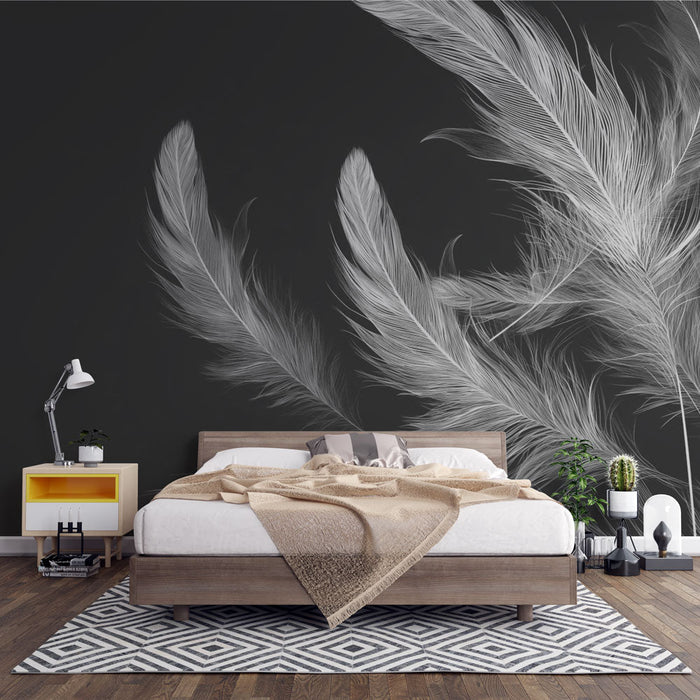 Ταπετσαρία τοιχογραφίας πέννα | Μαύρο και λευκό