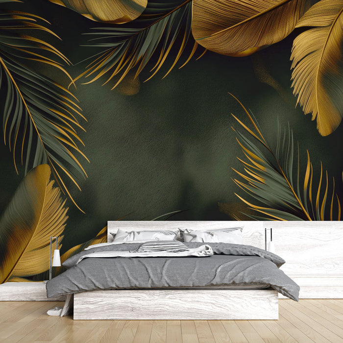 Falikép tapéta toll | Olívazöld és arany