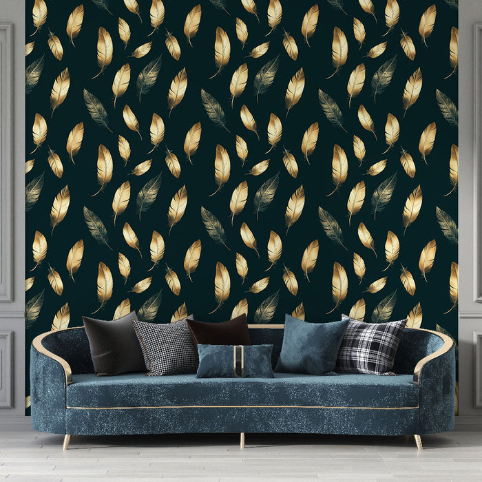 Tapéta arany tollak | Elegáns toll minta sötét háttéren