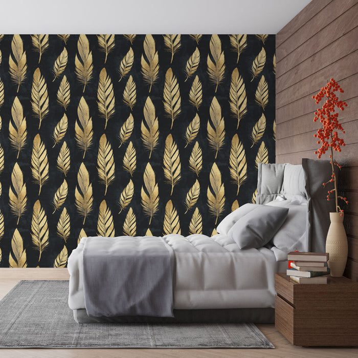 Fotótapé arany tollakkal | Arany toll minta fekete háttérrel