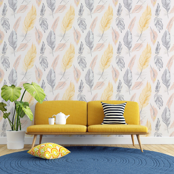 Tapetti sulkakuvio | Värillisiä höyheniä pastellisävyissä