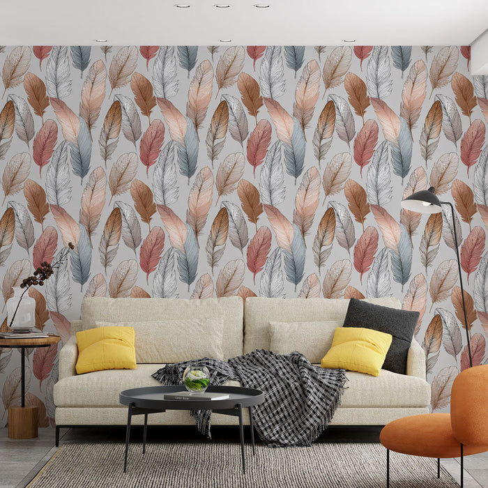 Fototapet fjær | Fjærmønstre i varme og myke farger