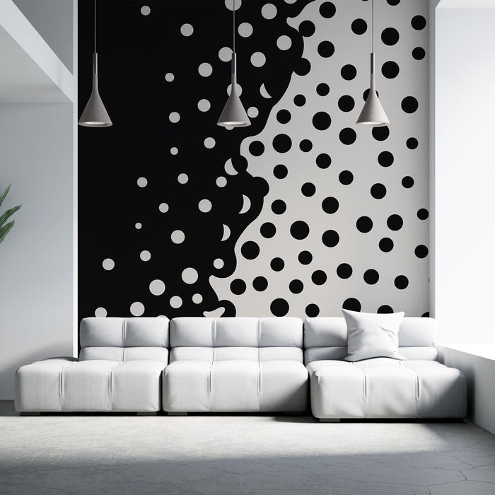 Tapeta s kontrastními tečkami | Dynamický vzor v černé a bílé