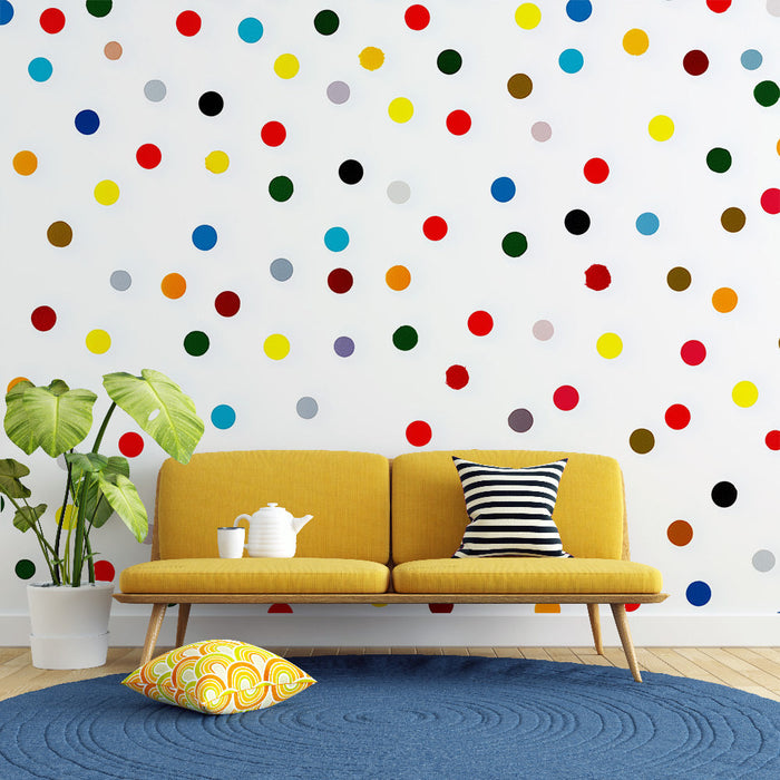 Fototapet renkli noktalar | Beyaz bir arka plan üzerinde çok renkli noktaların oynak deseni