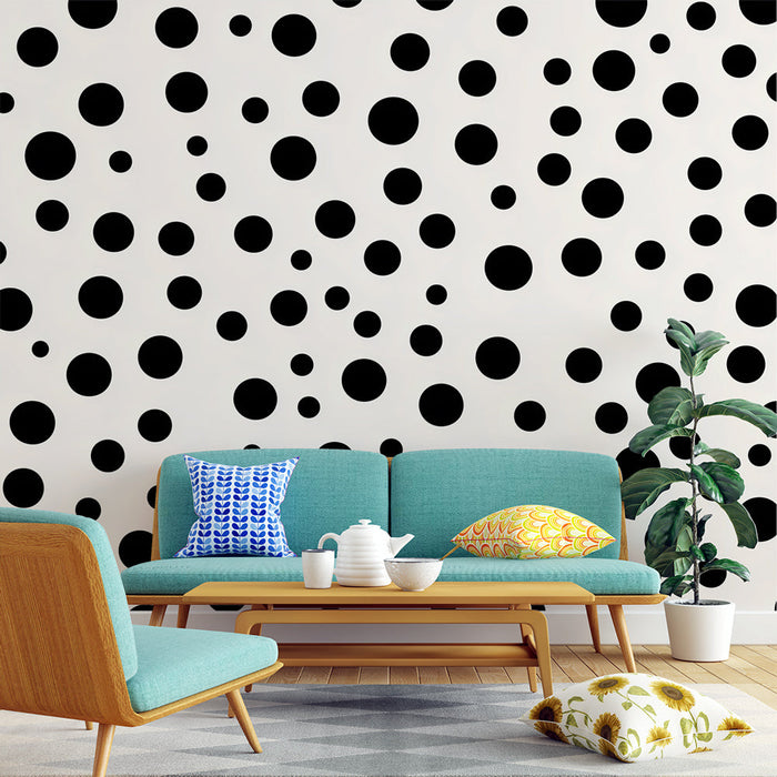Fototapet polka dots | Svart polka dot-mønster på en lys bakgrunn