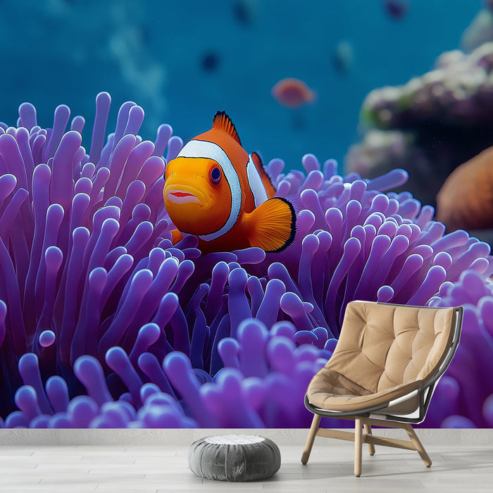 Tapeta clownfish | Ożywione clownfish w kolorowej anemonie